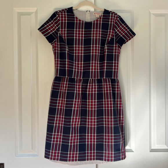 Brooks Brothers Red & Navy Cotton Blend Plaid Preppy Academic Dress Size 10 - Picture 1 of 11